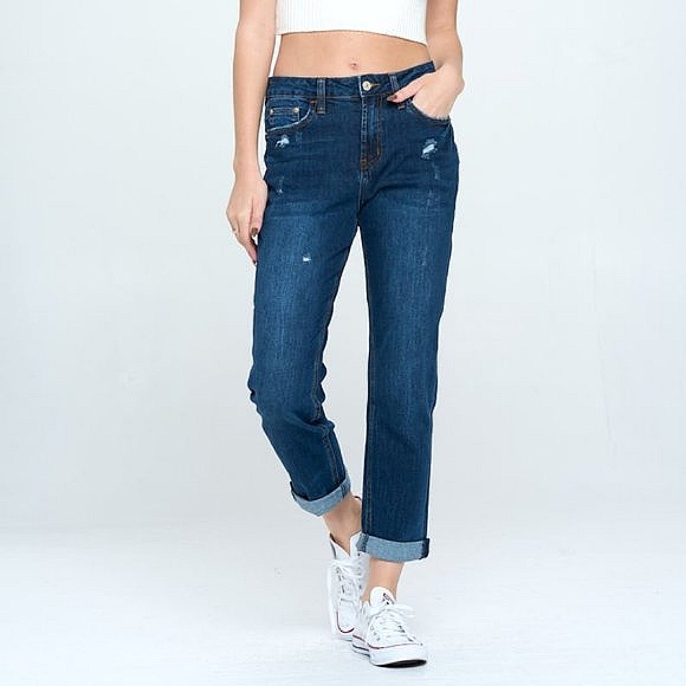 NWT HIGH RISE CUFFED HEM CLASSIC RETRO BOYFRIEND JEANS DARK WASH SIZE 3